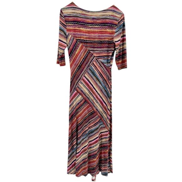PERUVIAN CONNECTION Women's Multicolor Geometric 1/2 Sleeve Jersey Maxi Dress M - Picture 6 of 6
